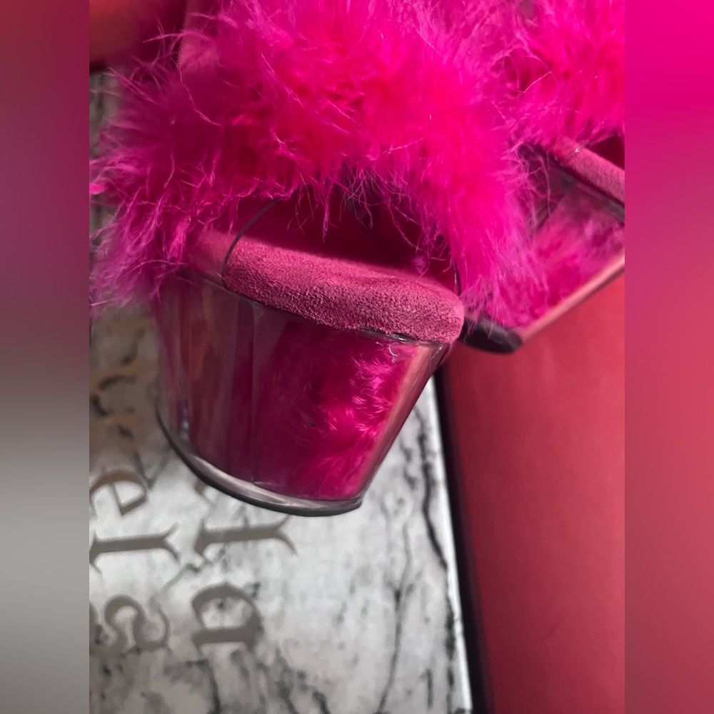 Adore-728F Hot Pink Marabou Fluffy Fur Stripper Pole Dance Heels Gladiator Shoes - Picture 11 of 14